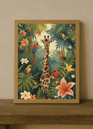 Affiche A4 - Thème girafe jungle colorée fleurs paysage, brand: HandyPixel, condition: Very good, €7.00, €8.05 includes Buyer Protection Pro