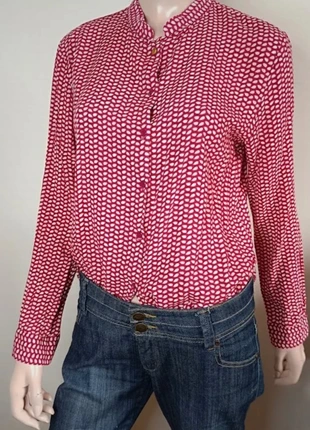 Chemisier Imprimé Tendance Rouge & Blanc - Col Mao/Officier, brand: sans marque, condizioni: Ottime, taglia: L / IT 44 / EU 40, €7.00, €8.05 include la Protezione acquisti