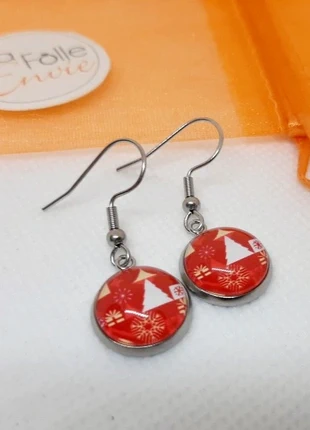 Boucles d'oreilles pendantes cabochon verre motif esprit Noël rouge, brand: Fait Main, condition: Very good, €7.00, €8.05 includes Buyer Protection Pro