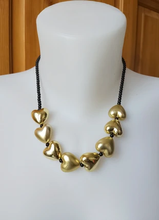 Collier coeurs noir doré vintage, brand: Vintage, condition: Good, €3.50, €4.38 includes Buyer Protection