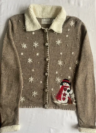 Vintage Lemon Grass Snowman Cardigan Sherpa Collar - Wool Blend Christmas Sweater, brand: Vintage Boutique, condition: Very good, size: L / UK 16-18, £27.99, £30.09 includes Buyer Protection