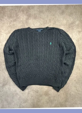 Pull torsadé Ralph Lauren noir logo brodé bleu clair - taille M femme, marca: Ralph Lauren, estado: Bom, tamanho: M / 38 / 10, €44.90, €47.85 inclui Proteção do Comprador Pro
