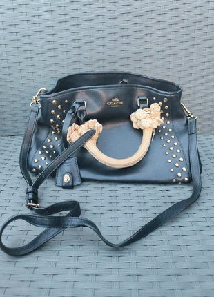 Sac à main cuir bleu et fleur en tissu Coach, marque: Coach, état: Bon état, 79,00 €, 83,65 € Protection acheteurs (Pro) incluse