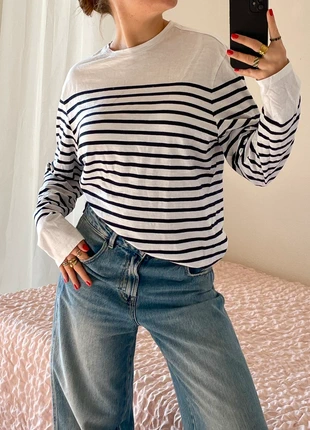 Pull t-shirt manches longues marinière bleu marine blanc large oversize y2k vintage M, marque: Vintage, état: Très bon état, taille: M / 38 / 10, 14,00 €, 15,40 € Protection acheteurs incluse