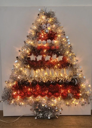 Kerst schilderij met lampjes en kerstballen en belletjes, marque: onbekend, état: Très bon état, 10,00 €, 11,20 € Protection acheteurs incluse