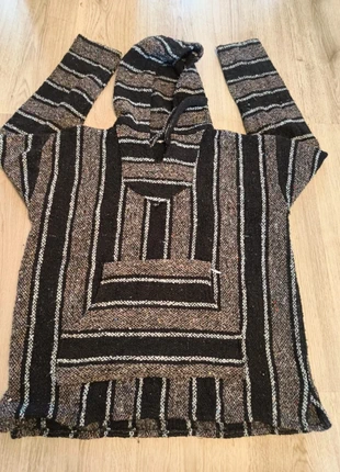 Poncho Mexicain Artisanal – Unisexe – Taille M – Noir & Gris – Made in Mexico – Style Bohème, marca: Fabrication Artisanale, estado: Muy bueno, tamaño: M / 38 / 10, 11,00 €, 12,25 € Protección al comprador incluida