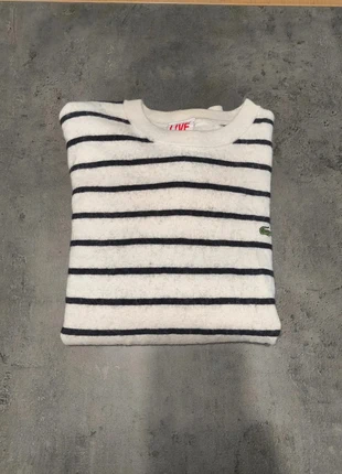 Pull Lacoste Live blanc rayé marinière – Taille XL – Bon état, merk: Lacoste LIVE, staat: Heel goed, maat: XL, € 13,77, € 15,16 inclusief Kopersbescherming