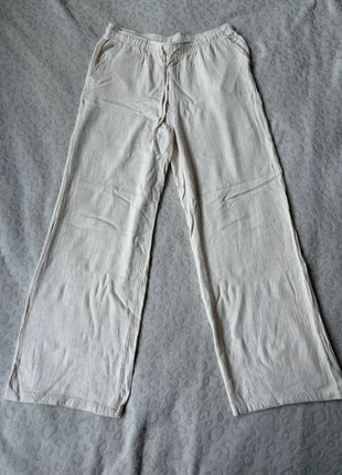 Pantalon en lin wide leg beige crème taille haute cordon Stradivarius 40, marke: Stradivarius, zustand: Sehr gut, größe: L / 40 / 12, 7,00 €, 8,05 € inklusive Vinted-Käuferschutz