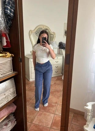 pantaloni a zampa a costine blu in velluto, merk: Goldenpoint, staat: Nieuw zonder prijskaartje, maat: XS / 34 / 6, € 10,00, € 11,20 inclusief Kopersbescherming