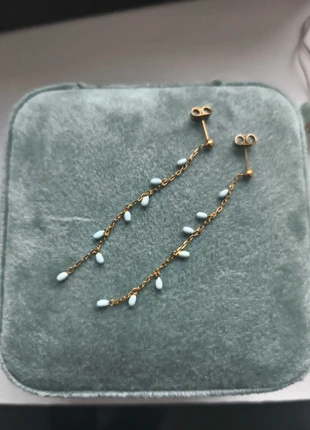 Boucles d'oreilles pendantes, acier inoxydable doré, pierres en email vert d eau, brand: Victoria Bijoux, condizioni: Nuovo senza cartellino, €4.80, €5.74 include la Protezione acquisti