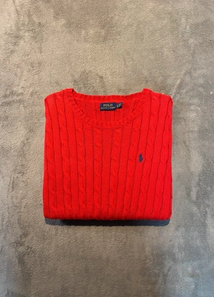 Pull à manche longue torsadé tressée Ralph Lauren / Taille L femme / Rouge logo bleu, brand: Ralph Lauren, condition: Very good, size: L / 40 / 12, €50.00, €53.20 includes Buyer Protection