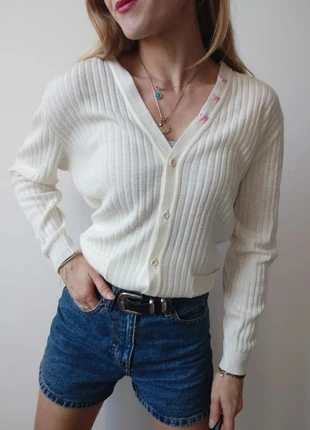 Gilet blanc à nœuds roses brodés – Made in France – L, brand: Vintage Dressing, condition: Very good, size: L / 40 / 12, €25.00, €26.95 includes Buyer Protection Pro