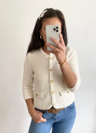 Cardigan blanc cassé boutons doré Zara taille S, marque: Zara, état: Très bon état, taille: S / 36 / 8, 35,00 €, 37,45 € Protection acheteurs incluse