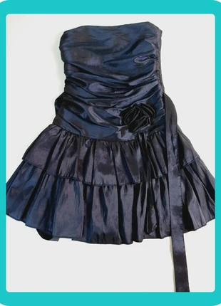 A835 - Vestido Azul Escuro Vibrante de Cerimónia com Flor | Women's Strapless Ceremonial Dress, marque: Anunciar sem marca, état: Très bon état, taille: M / 38 / 10, 59,00 €, 62,65 € Protection acheteurs incluse