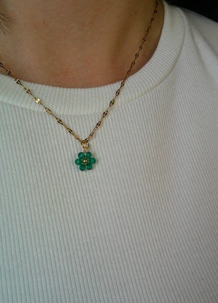 Perle de petite fleur 🌟 vert emer aude 🌟 collier acier inoxydable, condition: Very good, €8.00, €9.10 includes Buyer Protection Pro