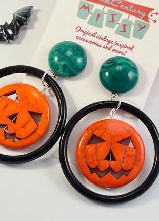 1950’s style pumpkin hoop earrings vintage style fifties retro Halloween pinup rockabilly gothabilly, brand: Midcentury Missy, condition: Very good, £12.00, £13.30 includes Buyer Protection