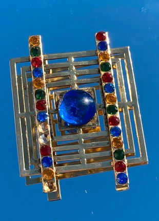 🌸Broche art déco type JFL métal doré cristaux et cabochon verre 🌸, brand: JF Lefon, condizioni: Buone, €12.00, €13.30 include la Protezione acquisti