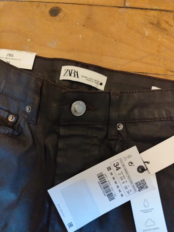 Jean flare Zara marron foncé enduit 5 poches 34 neuf - photo numéro 5