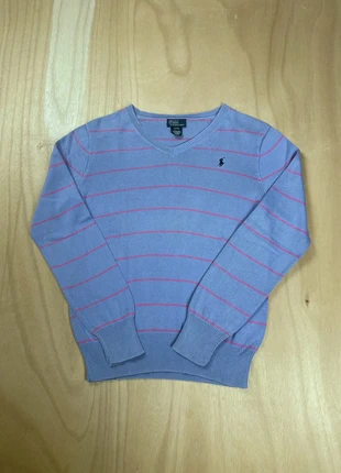 Pull/sweat femme col V en coton Ralph Lauren bleu/rose/fuchsia manches longues logo brodé taille S, merk: Ralph Lauren, staat: Goed, maat: S / 36 / 8, € 25,00, € 26,95 inclusief Kopersbescherming