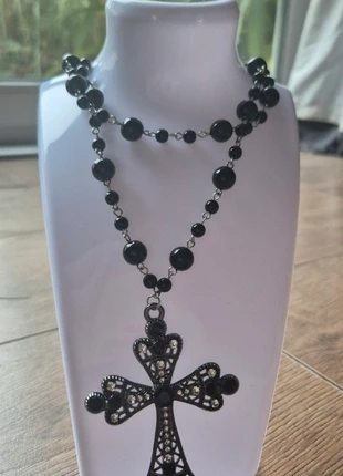 Black Beaded Gothic Cross Necklace – Vintage Style with Rhinestones, condition: Very good, £3.99, £4.89 includes Buyer Protection