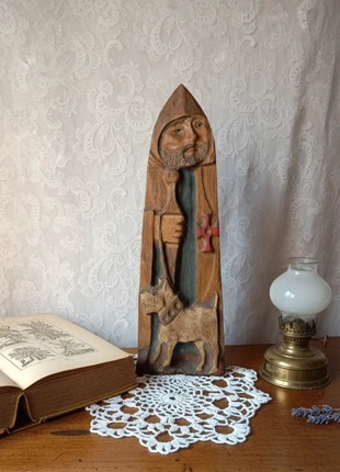 Sculpture Ancienne Saint Roch ? et son Chien en Bois Polychrome, Art Populaire, merk: NO LABEL, staat: Heel goed, € 170,00, € 179,20 inclusief Kopersbescherming