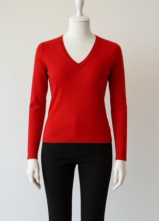 Maglia rossa scollo a V elegante minimal chic – perfetta con jeans o tailleur, marke: Marella, zustand: Sehr gut, größe: M / 38 / 10, 8,00 €, 9,10 € inklusive Vinted-Käuferschutz