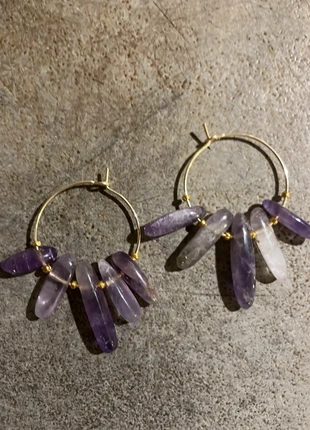 Orecchini ad anello con ametista naturale, condizioni: Nuovo senza cartellino, €5.00, €5.95 include la Protezione acquisti
