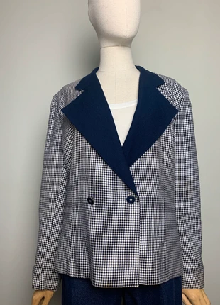 Veste blazer femme pied de poule marine et blanc mélange laine vintage #vintage #laine, merk: Vintage, staat: Heel goed, maat: XL / 42 / 14, € 32,00, € 34,30 inclusief Kopersbescherming Pro