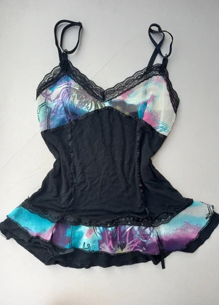 Joli haut top volants vintage, merk: Noir, staat: Heel goed, maat: XS / 34 / 6, € 10,00, € 11,20 inclusief Kopersbescherming