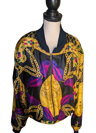 Vintage Satin Bomber Jacket – Bold Baroque Print, condition: Very good, size: XL / 42 / 14, €64.00, €67.90 includes Buyer Protection