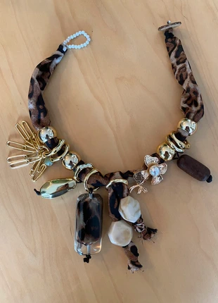 Collier original à perles et tissu imprimé léopard, marque: Unique, état: Neuf sans étiquette, 5,00 €, 5,95 € Protection acheteurs incluse