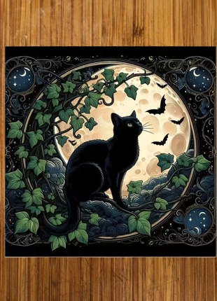 Nappe d’autel & pochette velours assortie, chat noir mystique – Lune & feuillage, zustand: Neu, 12,90 €, 14,25 € beinhaltet Vinted-Käuferschutz Pro