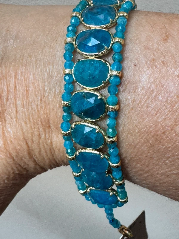 Bracelet manchette habaha Paris apatites bjzures peules et pierres finitions acier inoxydable or - photo numéro 5