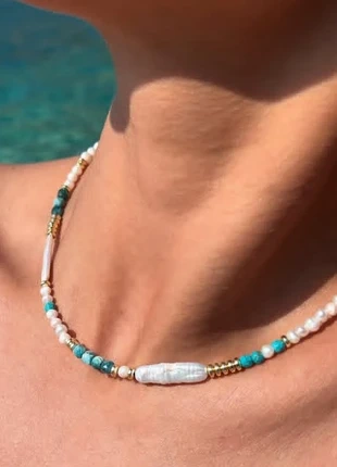 Boho Beaded Necklace with Freshwater Pearls & Turquoise Accents, marke: Lumistone, zustand: Neu, mit Etikett, 50,00 €, 53,20 € inklusive Vinted-Käuferschutz