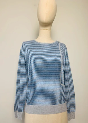 Pull gris rayé bleu vintage Galeries Lafayette #pulls #vintage #galerieslafayette, merk: Galeries Lafayette, staat: Goed, maat: XS / 34 / 6, € 14,00, € 15,40 inclusief Kopersbescherming Pro