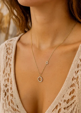 Collier cercle zircon – acier inoxydable doré (45 cm), marque: mynelhan jewels, état: Neuf avec étiquette, 13,99 €, 15,39 € Protection acheteurs (Pro) incluse