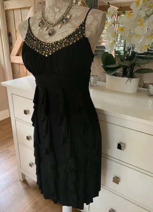 Gemstone embellished bling black glitz & glamour celebrity ruffle party dress 8, brand: Betsy & Adam, condition: Very good, size: S / UK 8-10, £22.00, £23.80 includes Buyer Protection