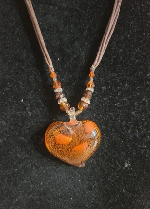 Ladies brown multistrand cord amber and brown heart pendant necklace, brand: NO LABEL, condition: Very good, £2.25, £3.06 includes Buyer Protection