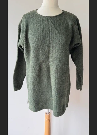 vintage modern woman 100% pure new wool sweater 36 38 40 oversized green knit minimalist natural, merk: Vintage Dressing, staat: Heel goed, maat: L / 40 / 12, € 39,00, € 41,65 inclusief Kopersbescherming Pro