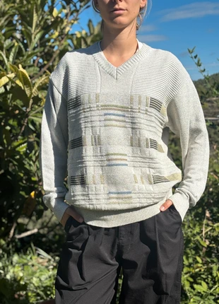 Vintage 80s White Geometric Abstract Cotton Oversize Jumper – Bold Retro Knit, marque: Vintage Dressing, état: Très bon état, taille: M, 15,00 €, 16,45 € Protection acheteurs incluse