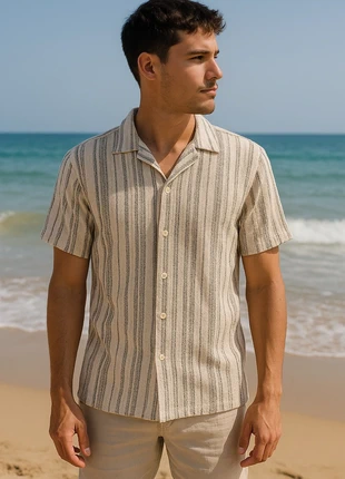 Chemise ZARA homme M – Style ethnique rayé beige/noir, marque: Zara, état: Neuf sans étiquette, taille: M, 15,00 €, 16,45 € Protection acheteurs incluse