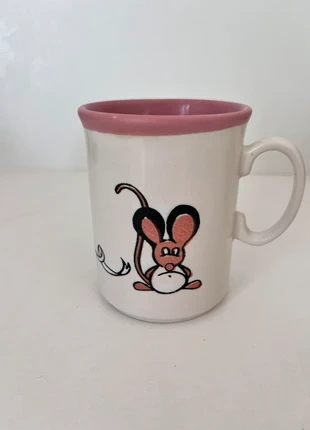Vintage Just Mugs England Ceramic Mug | Cartoon Mouse Design Pink Rim, marke: just mugs, zustand: Sehr gut, 9,99 €, 11,19 € inklusive Vinted-Käuferschutz