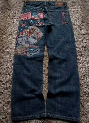 Jean droit brodé style unique rétro streetwear (M), brand: Vintage Dressing, condition: Very good, size: M, €50.00, €53.20 includes Buyer Protection