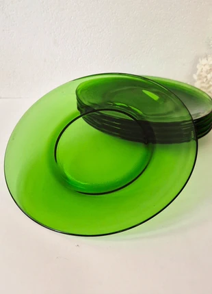 6 groene glazen borden Vereco France 22,5 cm, marca: Véréco, estado: Bueno, 19,00 €, 20,65 € Protección al comprador incluida