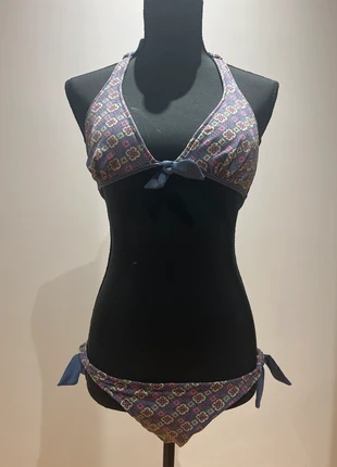 Bikini 2 pièces à motif fleuri violet et bleu – Liens à nouer – Taille S, marke: TEX, zustand: Sehr gut, größe: S / 36 / 8, 1,00 €, 1,75 € inklusive Vinted-Käuferschutz