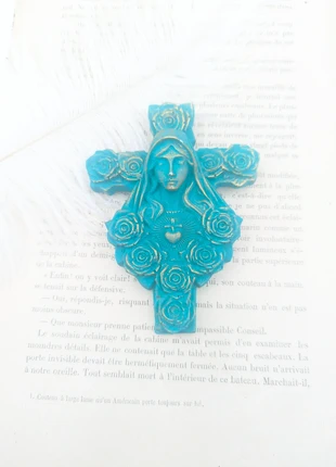 Décoration murale vierge avec croix catholique ex voto, brand: Inconnu, condition: New without tags, €15.00, €16.45 includes Buyer Protection Pro