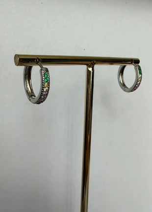 Silver Stainless Steel Hoop Earrings – Rainbow Crystals – Hypoallergenic, condition: New without tags, £6.00, £7.00 includes Buyer Protection