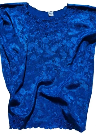 Top débardeur vintage bleu Thaïlande imprimé fleurs dentelle, merk: Vintage, staat: Heel goed, maat: XXL / 44 / 16, € 4,00, € 4,90 inclusief Kopersbescherming