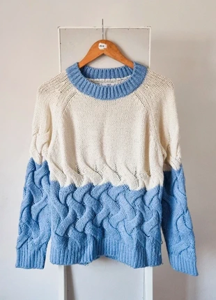 Pull d'hiver torsadé bleu et crème Mango, brand: Mango, condition: Very good, size: M / 38 / 10, €10.00, €11.20 includes Buyer Protection