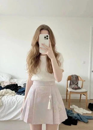 mini jupe rose plissée en brocart à pompon #077, brand: fleur de cerisier, condition: Very good, size: M / 38 / 10, €44.99, €47.94 includes Buyer Protection